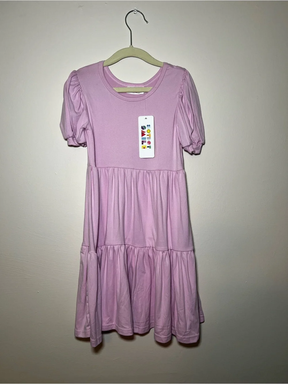 Dot Dot Smile Lilac Puff-Sleeve Tiered Dress